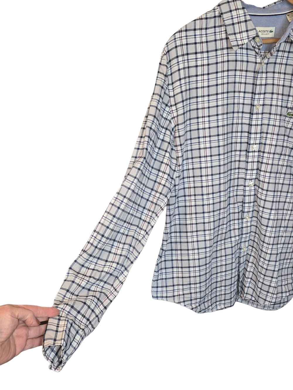 Lacoste 100% Cotton Plaid Button Down Long Sleeve Shirt Men’s Large Regular Fit - Picture 5 of 13